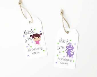 Monster Inc Inspired Favor tags, Monster Printable Favor Tags, Monster gift tags. Boo and Randall thank you tags