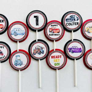 Cars Birthday Cupcake Toppers, Cars Cupcake Toppers, Lighting Mcqueen Cupcake, Cars cupcake topper, racer cupcake toppers.