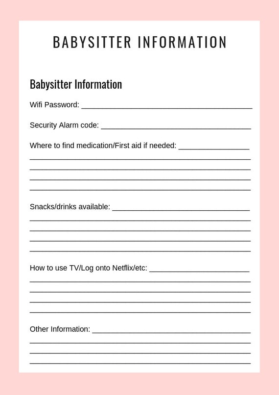 babysitter information booklet information for babysitter
