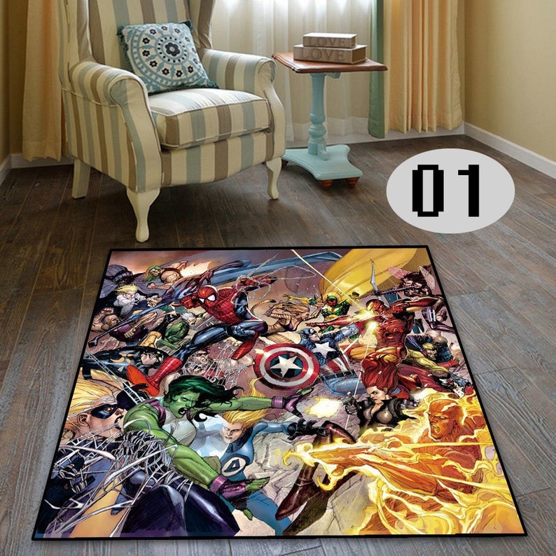 Super Hero Marvel Cool Comic Floor Rug Carpet Living Room Etsy