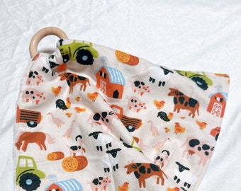 Farm Themed Baby lovey made with flannel and minky fabric|farm animal|old McDonald| country baby|baby boy|farm aesthetic|mom to be|baby gift