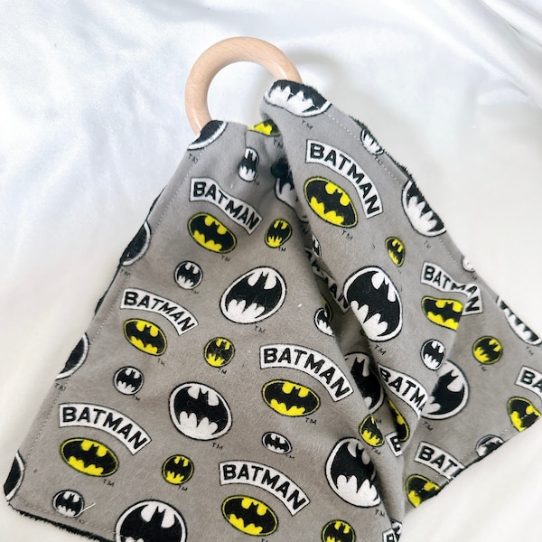 Bat themed Baby Lovey made with Licensed Dc Batman Fabric | mom to be| super hero baby | baby lovey |minky|flannel|baby gift