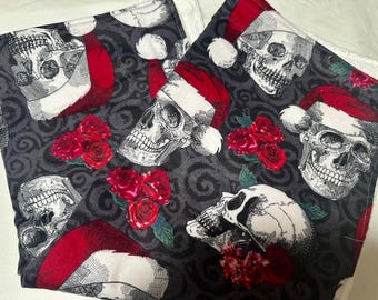 Christmas Skeleton wearing Santa Hat Kitchen Hand Towel|Christmas Gift|Goth Christmas|Skulls|Spooky|Unique Christmas towel|hand towel|cute