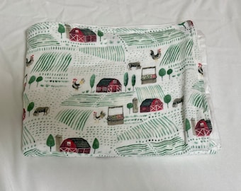 Farm Themed Baby Swaddle Blanket | Swaddle | Baby Shower gift| little red barn | Nursery Decor | Baby Boy | Baby girl nursery| country theme