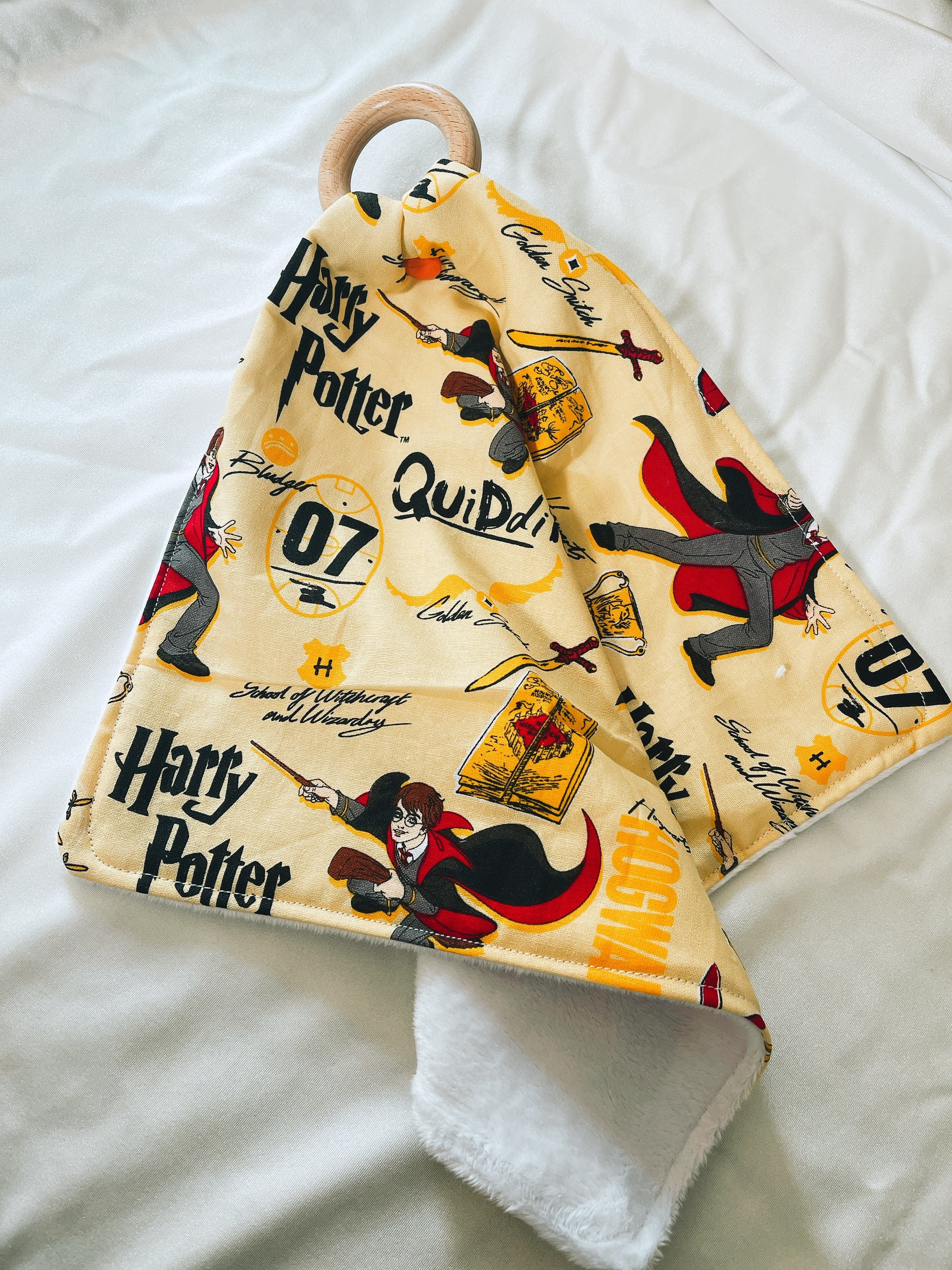 Yellow Wizard Themed Baby Lovey made with licensed Harry Potter Fabric | Wizard Owl | baby shower gi