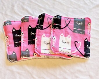 Set of 4 Reusable Cat Makeup removal wash cloths | Valentine Gift | Beauty | Girlfriend | Cat Lady | Cat lover | Mother’s Day | Unique Gifts