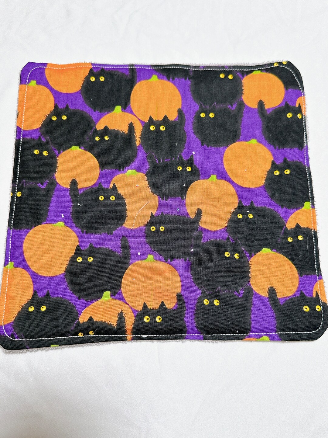 Spooky Black Halloween Cats and Pumpkins Wash Clothhalloween Decor