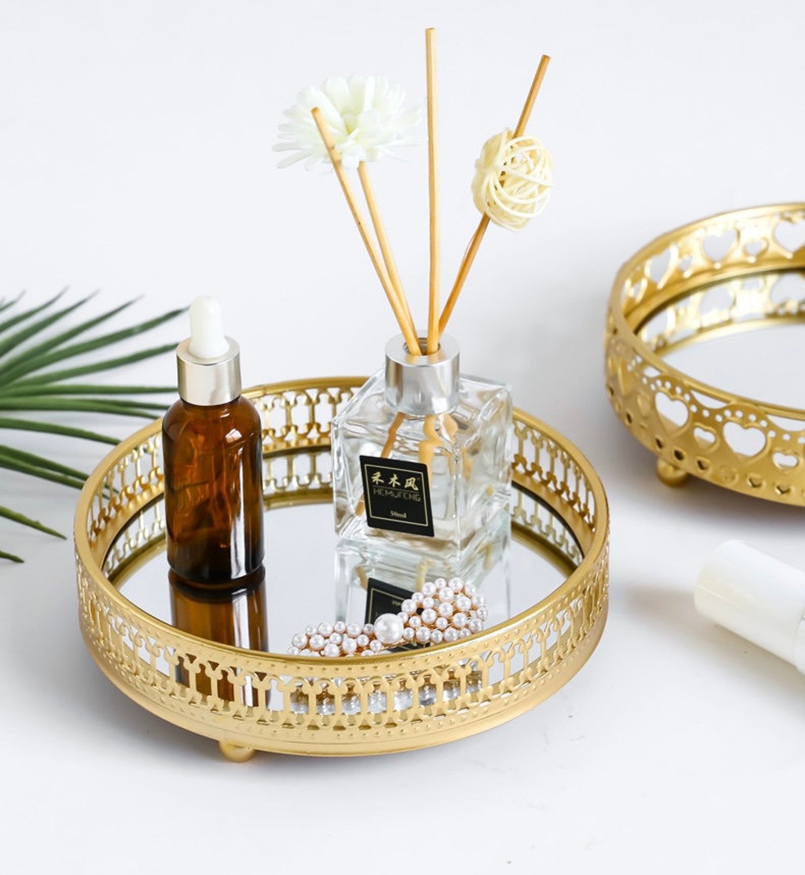 Gold Round Vanity Tray Perfume Tray Bath Tray Makeup Etsy