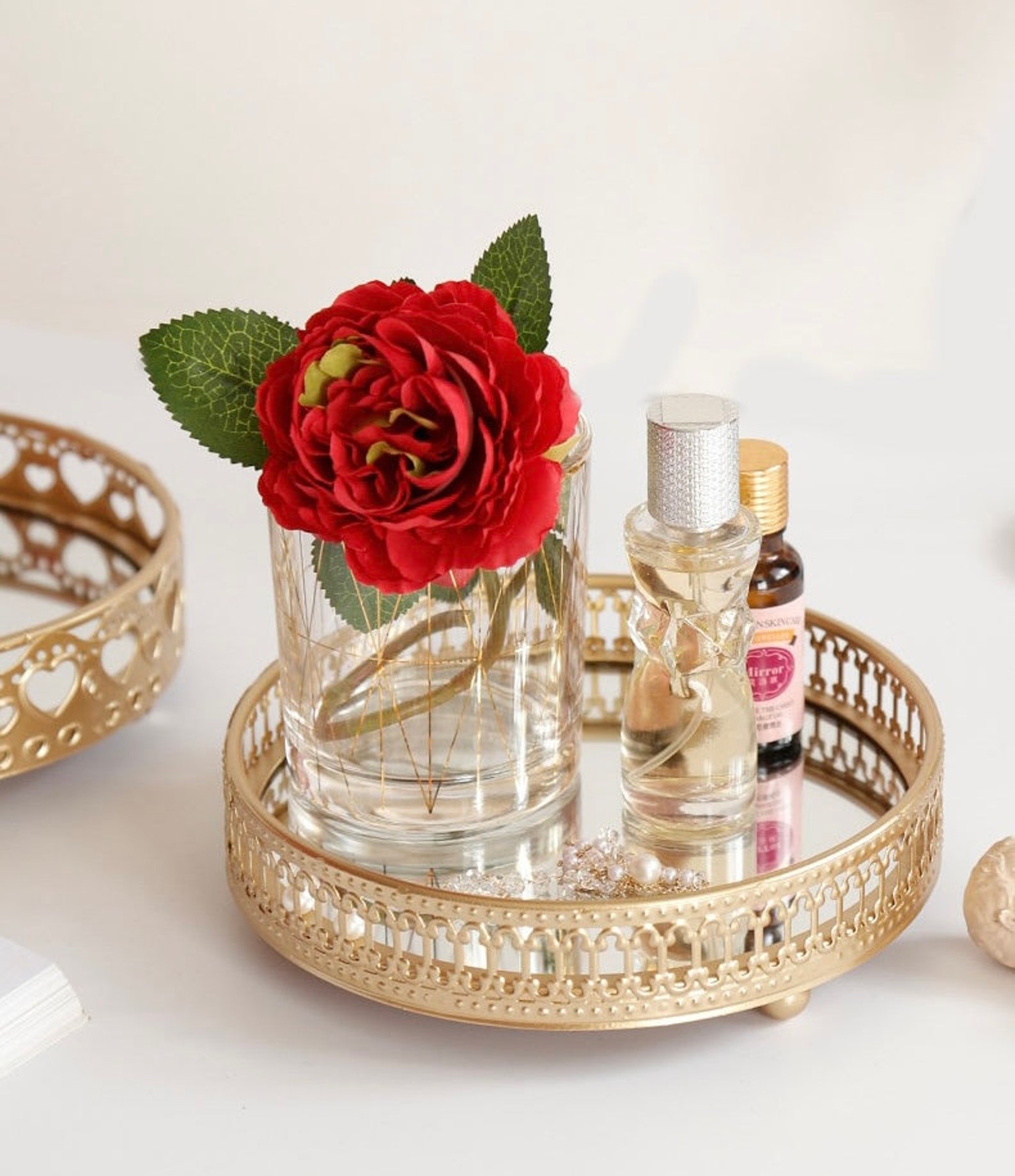 Gold Round Vanity Tray Perfume Tray Bath Tray Makeup Etsy