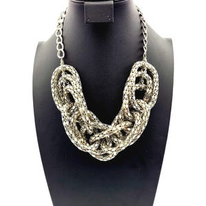 Bold Chunky Silvertone Multi-Strand Serpentine Rope Chain Statement Necklace 22&quot;