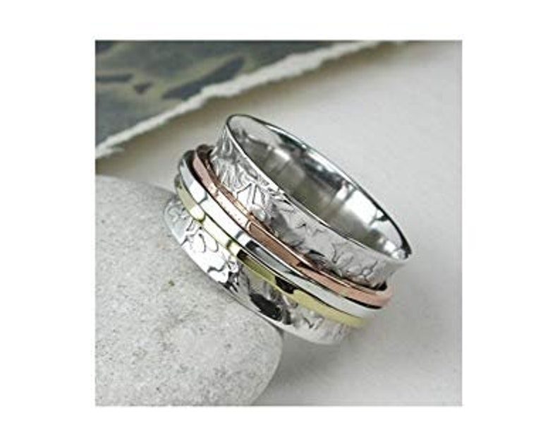Copper Brass Band Chunky Fidget Meditation Ring Worry Ring Designer Spinner Ring Gift Ring 925 Sterling Silver Band Ring