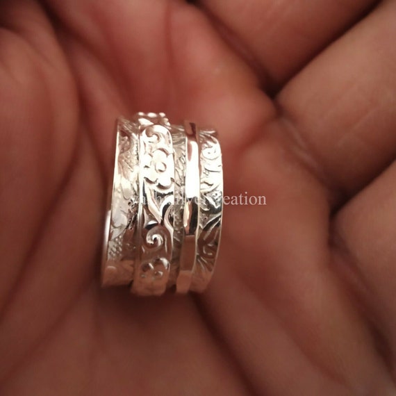 Copper Brass Band Chunky Fidget Meditation Ring Worry Ring Designer Spinner Ring Gift Ring 925 Sterling Silver Band Ring