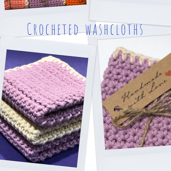 Crocheted Washcloths, Farmhouse Dish Cloths ~ 100% Cotton, Set of 3 Eco Friendly Spa Washcloths Crochet