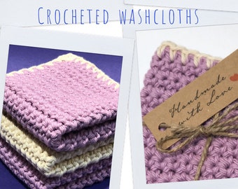 Crocheted Washcloths, Farmhouse Dish Cloths ~ 100% Cotton, Set of 3 Eco Friendly Spa Washcloths Crochet