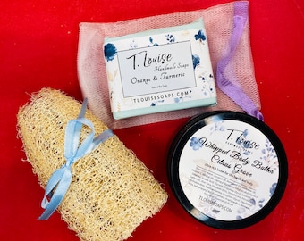 Spa Gift Set: Natural Soap, Luffa & Whipped Body Lotion
