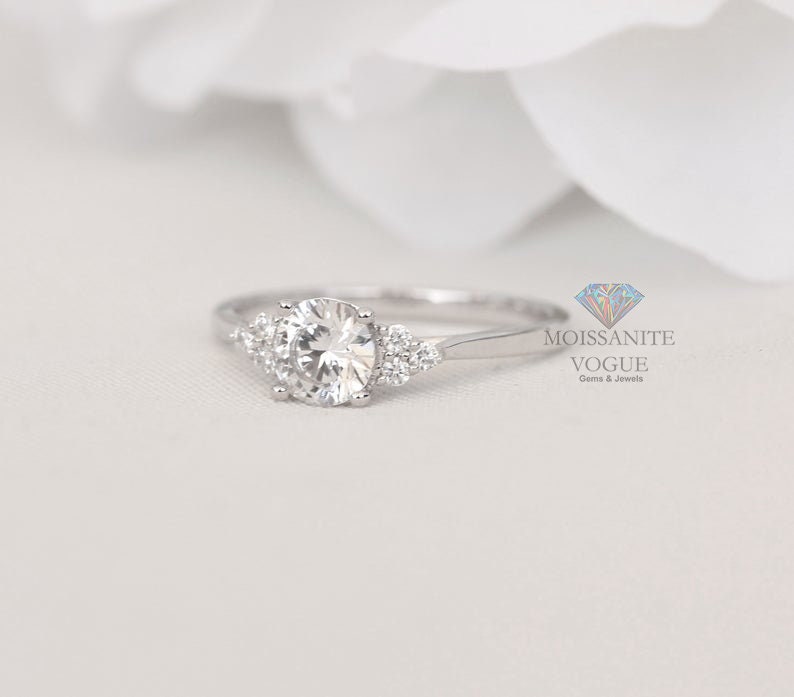 Handmade 2.50 mm 0.90 ct full white Round moissanite gold solitaire engagement solid ring Available 18K 14K 10K in WhiteYellowRose gold