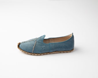 Charik - 100% Leather Insole Outsole - Breathable Handmade Shoes - Women - Ocean Blue Rustic