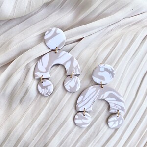 Dangling earrings, beige earrings, fimo jewelry, high fashion jewelry, graphic earrings, for her
