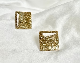 Small gold glitter studded earrings, gold ear fleas with resin, fancy earrings gold stainless steel