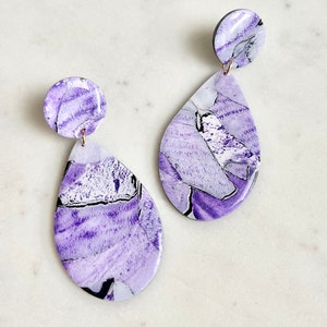 Dangling drop earrings, purple costume jewelry, handmade Mother&#39;s Day gift, purple bridesmaid accessory