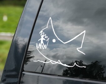 Man Eating Great White Shark Fish Movie Fan Car Bumper Decal Vinyl Sticker Chalk Board Drawing Fisherman Fisher Funny Geek Nerd Meme