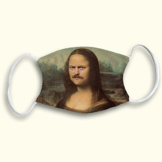 Mona Lisa Ron Swanson Face Covering Meme Funny Face Mask Etsy
