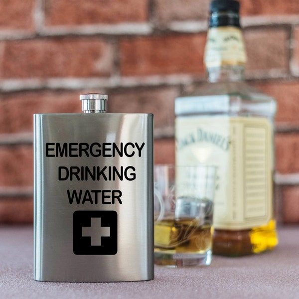 Emergency Drinking Water First Aid Symbol Funny 8oz Stainless Steel Hip Flask Quote Whisky Spirit Flask Ideal Gift For Nurse Doctor