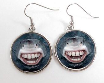 Sharks With Human Teeth Great White Shark Funny Earrings Drop Dangling Humour Cute Funny Gift Inc Gift Bag Reddit 4Chan Internet Meme
