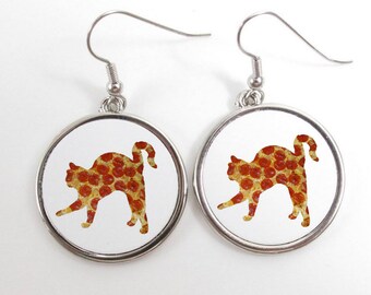 Pizza Cat Pussy Cat Kitten Earrings Drop Dangling Humor Cute Funny Gift Inc Gift Bag Reddit 4Chan Internet Meme