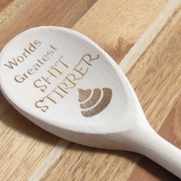 Funny Worlds Greatest Shit Stirrer Wooden Spoon Mixing Bowl Spoon unusual Chef Cook Gift Surprise Baker Present