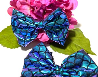 5 inch Mermaid Hair Bow, Hair Clip with Scales, Metallic Bow with clip, Little Mermaid Bow,