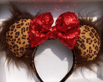 Animal Kingdom headband, Lion King Ears, Ears with fur, animal print Minnie Mouse headband