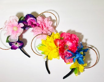 Rustikale Blumen Minnie Ohren, Minnie Maus Ohren mit Blumen, Blumen Stirnband