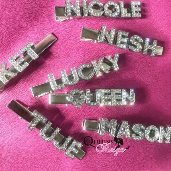 Personalised custom hair Clip, Christmas gifts, Customised hair rhinestone Clips, name letter word slogan diamante sparkly hair clips