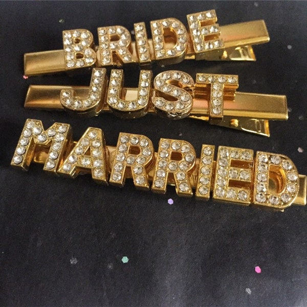Bride hair clips set, bide hair clip, just married hair clip, wedding honeymoon hair clip, brides hair accessories, hair clips