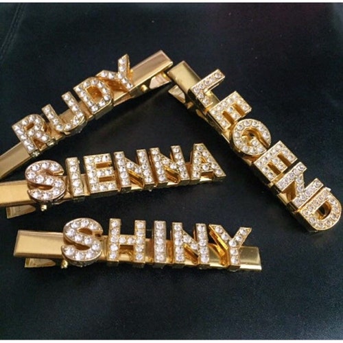 Personalised Slogan Custom Word Name 8mm Rhinestone  Silver Hair Slide Clip Pin