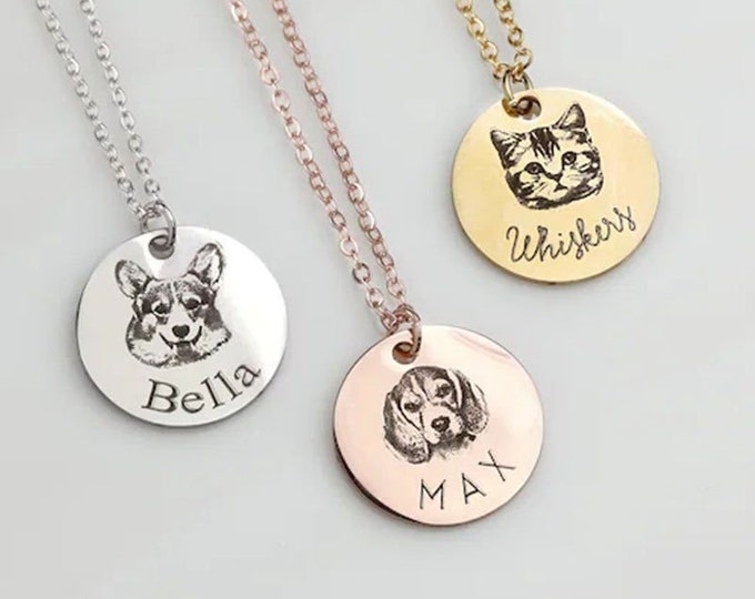 Personalized Pet Jewelry for Dog Mom - Pet Portrait Custom - Dog Portrait Necklace -Portrait from Photo - Pet Memorial Jewelry 20mm Disk