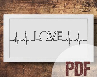 Cross Stitch Pattern PDF EKG heart line Love