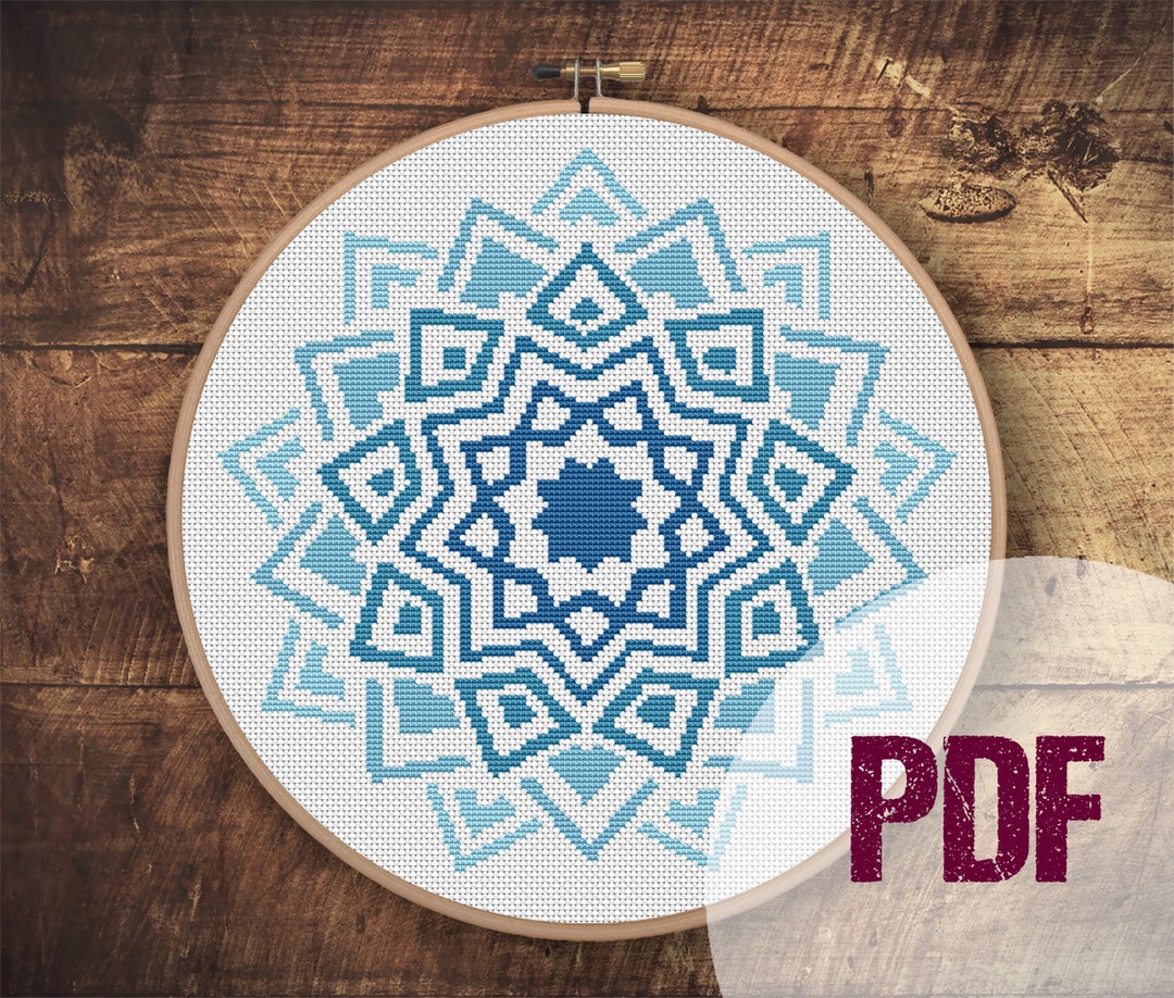 Blue Colour Gradient Mandala Cross Stitch Pattern PDF - Etsy