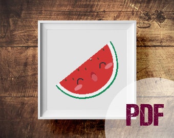 Happy Watermelon Cross Stitch Pattern PDF fruits kitchen