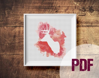 Cross Stitch Pattern PDF Red Deer v.1 Watercolor