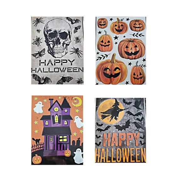 Halloween Window Clings 12 X 17 4 Piece Etsy