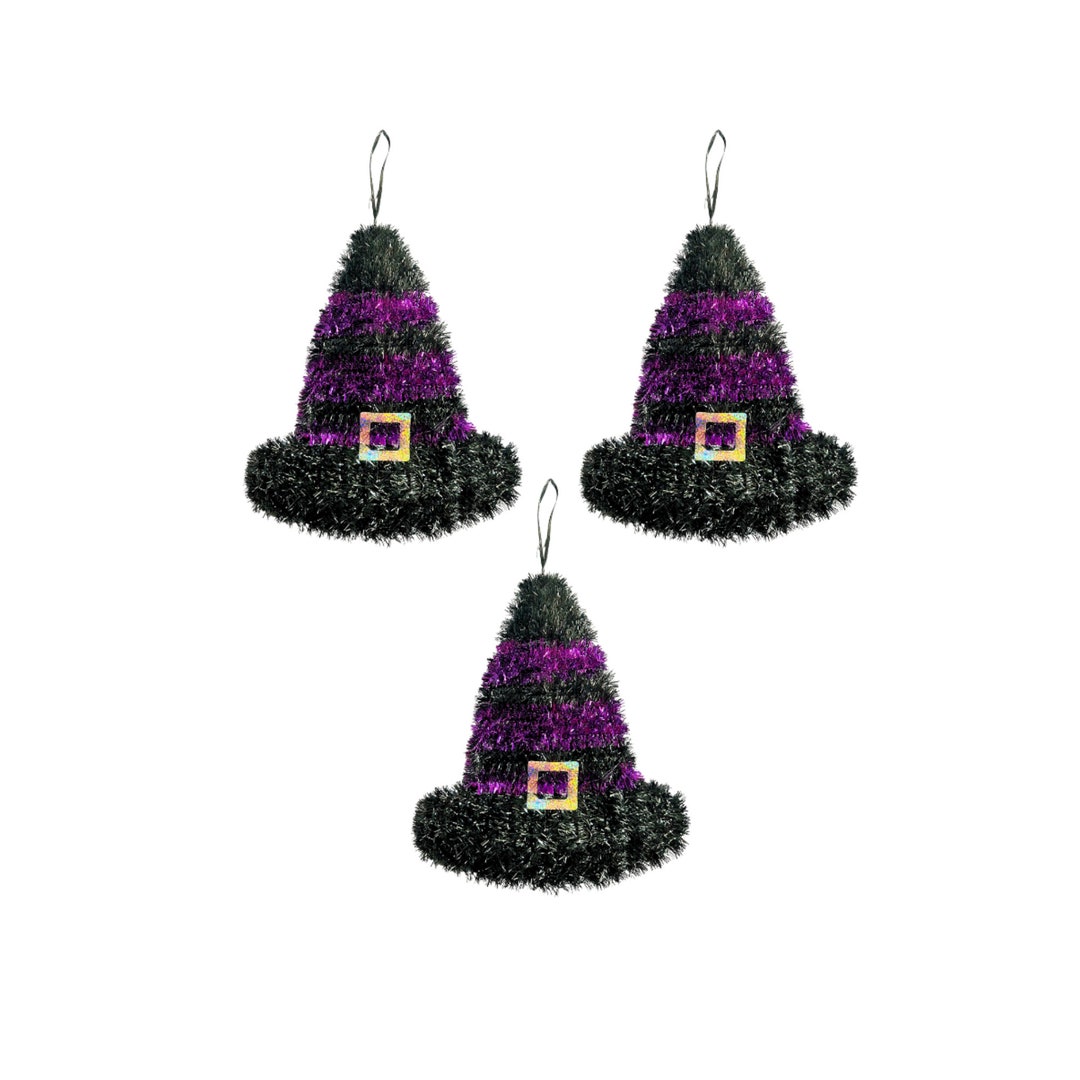 Halloween Tinsel Witch Hat Hanging Decoration 3 Pieces Etsy UK