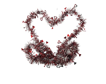 Valentine’s Day Tinsel Skinny Red and Silver Garland with Red Silhouette Hearts 9 FT Long – 2 Pack