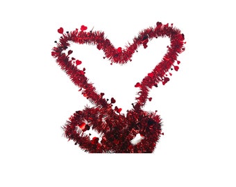 Valentine’s Day Tinsel Skinny Red Garland with Hearts 9 FT Long – 2 Pack