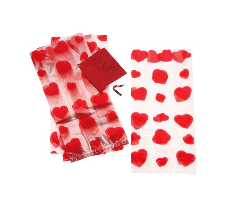Valentine\u2019s Day Hearts Cellophane Treat Loot Bags \u2013 40 Pieces