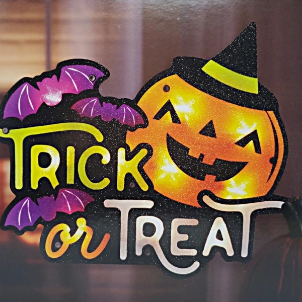 Lighted Trick or Treat Pumpkin Halloween Window Decoration