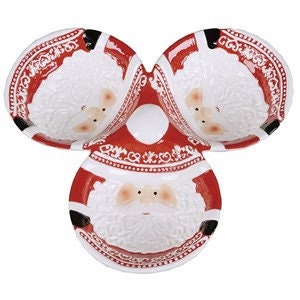 Christmas Dolomite Nordic Santa 3 Bowl Tray 9.25x8.5x1.75H