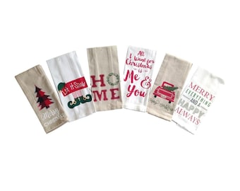 Christmas Cheer Saying Kitchen Tea Towels – Set of 6