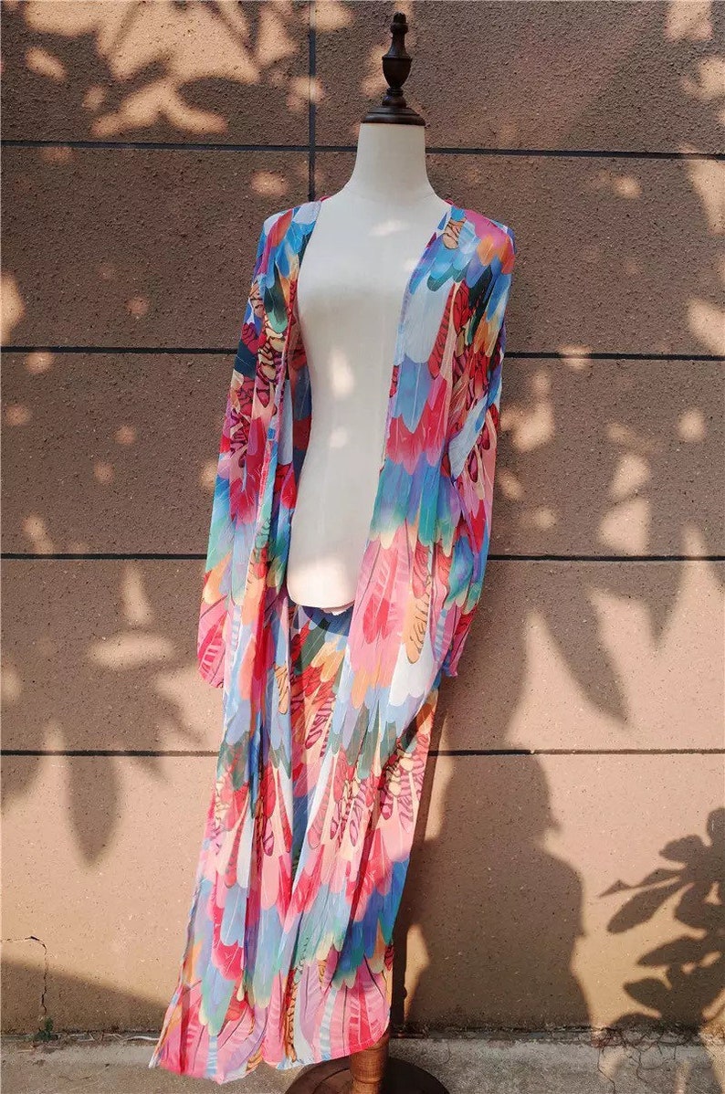 Bohemian Floral Beach Robe Kimono Beach Cover Up Etsy